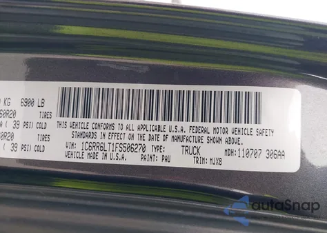 2015 Ram 1500 Lone Star z USA, uszkodzony, nr VIN 1C6RR6LT1FS506270